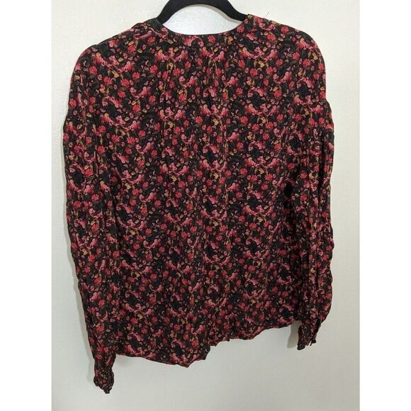 Something Navy Women Top Floral Moody Ruffle Button Down Casual Oversized Small - Picture 6 of 13